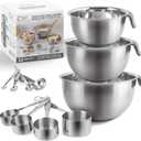 COOK WITH COLOR Stainless Steel Mixing Bowls Set and Measuring Cups - Nesting Bowls with Non-Slip Bottom and Easy-Grip Handles, Grey, 11 Pieces (Gray)