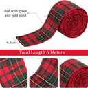 Christmas Wired Edge Plaid Ribbon 2.5 Inches Black and White Buffalo Wrapping Ribbon Gingham Ribbon for Christmas Tree Wreath Gift Wrapping, Crafts, and Decorations(Red with Green and Gold Line Plaid)