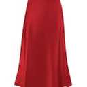 Women's Satin High Waist Hidden Elasticized Waistband Flared Casual A Line Midi Skirt M