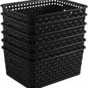 Black Plastic Woven Storage Baskets, 6-Pack Weave Basket Organizer for Kitchen Office Bathroom