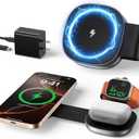 3 in 1 Charging Station for iPhone 16/15/14/13/12 Series, Foldable Travel Charger for Multiple Devices for AirPods 4/3/2/Pro, Wireless Charger Magnetic Charging for Apple Watch 10 9 8 7 6 5 4 3 Ultra (Square)