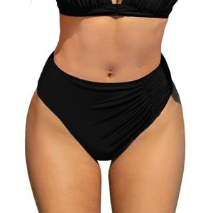 YELAIVP Women's High Waisted Bikini Bottom Tummy Control Ruched Bathing Suit Bottom Full Coverage Swimsuit Bottoms (Black, S)
