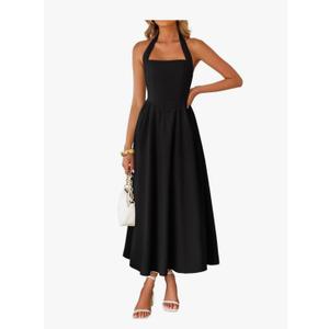 ZESICA Women's Summer Sleeveless Halter Midi Dress 2025 Off Shoulder High Waist Swing Flowy Beach Long Dresses L