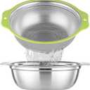 Colander Stainless Steel Microporous, 2QT Rice Strainer with Mixing Bowl, Rice Washer Bowl Set with Handle, Food-Grade Strainers and Colanders for Kitchen, Pasta, Fruit, Dishwasher Safe