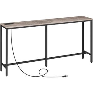 63" Console Table with Power Outlet, Narrow Sofa Industrial Entryway Behind Couch Table with USB Ports for Entryway, Hallway, Foyer, Living Room, Bedroom, Greige CTHG16E01Z1