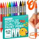 ARTISTRO 12 Acrylic Paint Markers - Paint Pens for Drawing, Brush + Fine Tips - For Fabric, Rock, Glass, Wood, DIY, Eggs - Art & Craft Supplies for Adults, Teens, Kids - Easter Basket Stuffers