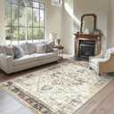 AMADA HOMEFURNISHING 6x9 Area Rugs, Blue Low-Profile Washable Rug with Non-Slip Backing & Durable Edge Binding, Vintage Rugs for Living Room, Bedroom, Dinning Room (Grey/Beige)