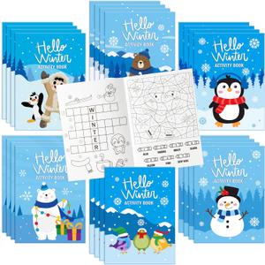 ANGOLIO 24Pcs Hello Winter Activity Coloring Books Including Snow Snowman Polar Bear Penguin DIY Art Drawing Patterns Learn Math Party Favors Christmas Gifts Home Classroom Activity Supplies for Kids