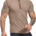 PLEPAN Mens Henley Shirts Crewneck Short Sleeve Casual Cotton T-Shirts with Contrast Color Collar, S