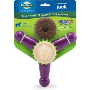 PetSafe Busy Buddy Jack - Keeps Dog Busy - Includes Treats Refill - Treat Holding Dog Toy - Helps Clean Teeth - Durable Rubber - Strong Chewers - Dishwasher Safe - Large - Purple