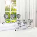Remerry 2 Set Crystal Bowl Tealight Candelabra Votive Candle Holders 3 Arms Arch Sliver Crystal Candlestick Centerpieces for Tables Tea Lights Candle Table Centerpiece Decor for Wedding Dinning Party