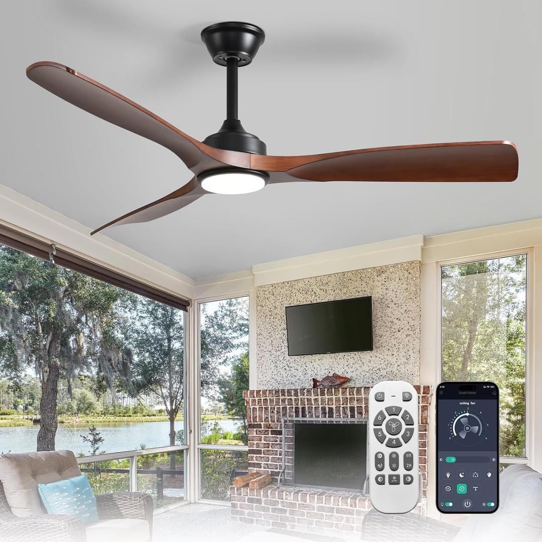 Depuley 52-Inch Ceiling Fan with Light: Walnut 3 Blade Outdoor Fans for Patios - Dimmable Indoor Fan with Remote APP Control Ultra Quiet DC Motor Reversible 6 Speed Timer