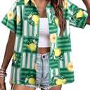 ALLTB Hawaiian Shirts for Women Tropical Floral Printed Hawaii Shirts Button Down V Neck Short Sleeve Blouses Tops,M