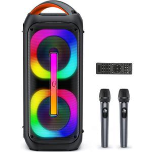 Karaoke Machine with 2 Wireless Microphones, Dual 60W 6.5"Subwoofer & 400W PeakBig Loud Bluetooth Party Speaker with Disco Lights, Portable PA System with TWS Stereo Sound & Deep Bass, Gift for All
