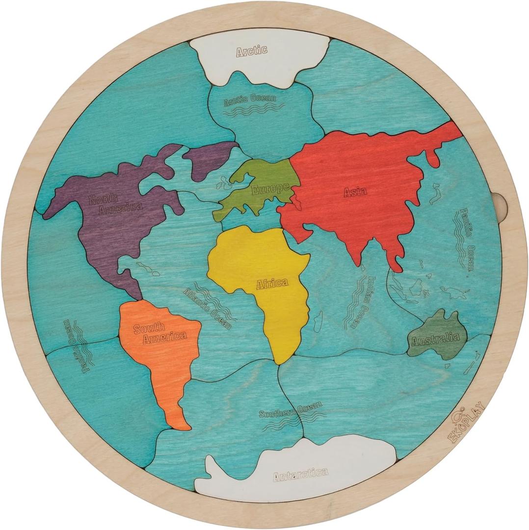 7 Continents & 5 Oceans of the Earth Wooden Jigsaw Puzzle for Kids | 21 Puzzle Pieces | Learning & Educational Toy Gift for Boys & Girls Ages 3 Years and Above