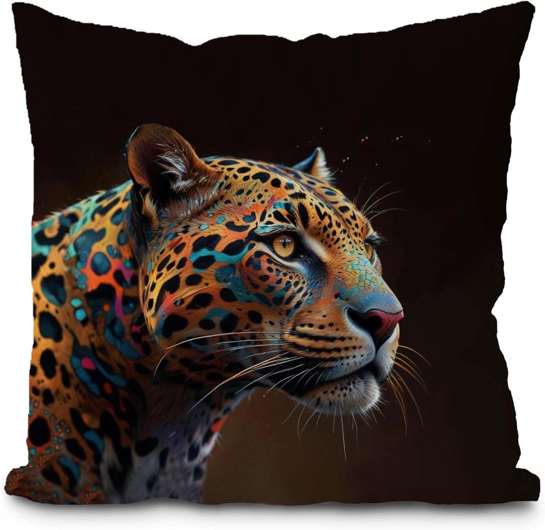 Trendy Leopard Pillow Covers 18x18, Cheetah Print Room Decor, Funky Glow Leopard Animal Decorative Throw Pillow Covers for Home Living Room Bedroom Decor (Nature5)