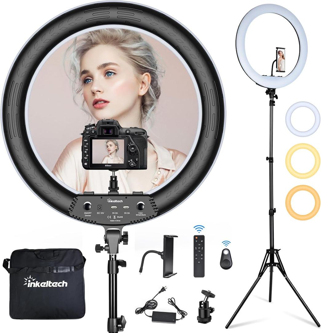 21inch Ring Light with Tripod and Phone Holder for Vlog, YouTube Video, 3000K-6000K Dimmable Bi-Color LED Light Ring for Makeup, Selfie, Camera - Control with Remote