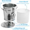 YOUEON 4 Liter Ice Bucket with Scoop and Lid, Double Walled Insulated Ice Bucket for Parties, Cocktail Bar, Wine Chiller, Beverage Tub with Carry Handles, Indoor & Outdoor Use, Silver