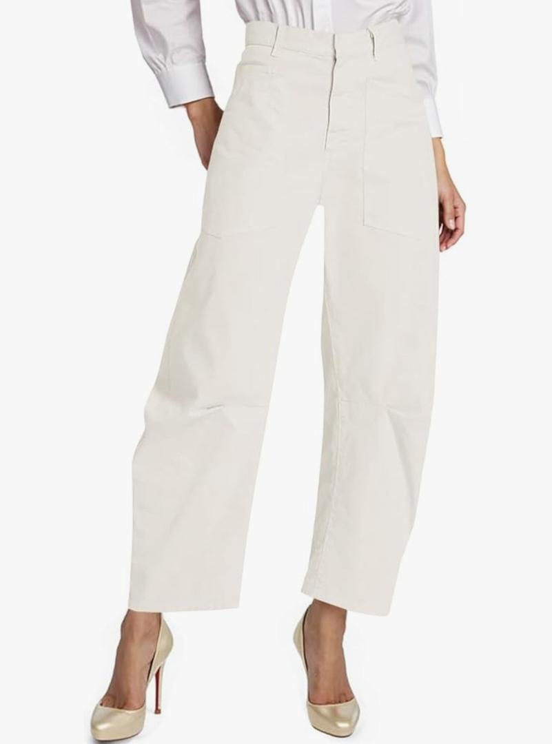 Cicy Bell Womens Baggy Barrel Horseshoe Pants Casual High Waisted Button Trousers with Front Pockets 14