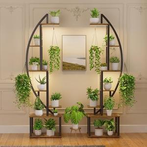 Simple Trending Plant Stand Indoor with Grow Lights, 76H Tall Heavy Duty Plant Shelf Holder for Plants Multiple, Large Metal Half-Moon Shape Display Rack for Patio Balcony, Black (2 Pack)
