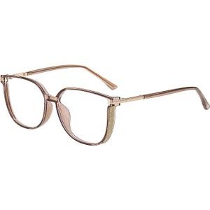 GUDVUE Oversized Blue Light Glasses, Computer Reading/Gaming/Phones Glasses, Anti Glare/UV400/Eye Strain, Large Square Frame, Champagne