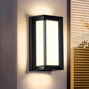 LANFU LED 18W Modern Rectangular Outdoor Wall Sconce 3000K Outside Light for House Patio, Black with Full Border Warm White, IP64 Waterproof Outdoor Wall Lights for House Patio Exterior Wall (1 Pack)