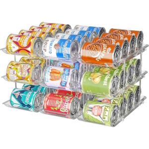 Attelite Can Organizer for Pantry, 3 Sets 3 Tiers Can Storage Organizer Pantry,Soda Can Organizer for Fridge 36 Cans Rack Automatic Rolling Stackable Canned Food Organizer,Clear