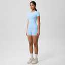 Women’s 2 Piece Workout Set – Short Sleeve T-Shirt & High Waist Shorts Activewear for Yoga, Gym & Running (Blue, M)