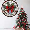 DASTOLL Stained Glass Window Hanging - Pine Branches Red Bow Suncatcher for Doors Home Christmas Decoration Silver Sun Catcher Thanksgiving New Year Birthday Gifts for Women Men Mom Nana 15 in
