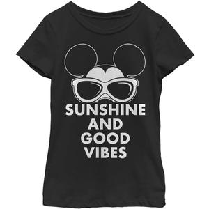 Disney Characters Mickey Sunshine Girl's Solid Crew Tee (X-Large, Black)