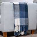 Buffalo Paid Chenille Throw Blanket for Couch, Soft Cozy Decorative Buffalo Check Blanket Throw with Tassels for Bed Sofa, Lightweight Chenille Knitted Throw, Plaid Navy Off White, 50'' x 60''