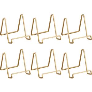 Red Co. Metal Square Wire Easel, Decorative Plate Holder, Book Display Stand, Set of 6, Gold Color, Medium Sized, 4-inch