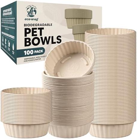 EcoWag 100-Pack 28oz Biodegradable Pet Bowls Refills - Compostable Food & Water Dishes for Dogs & Cats, Heavy-Duty Disposable Paper Bowls Fit EcoWag Silicone Base for Easy, Mess-Free Feeding