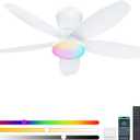 Surtime Flush Mount RGB Ceiling Fans with Lights-36 Low Profile Ceiling Fan with Light and Remote/APP Control,DC Reversible,LED Dimmable Ceiling Fans for Bedroom,Indoor/Outdoor Patio Use(White)