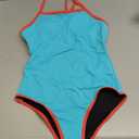 Beautikini Period Swimwear One Piece Leakproof Swimsuit Racerback Training Menstrual Bathing Suit for Teen Girls Women (Small, Blue Curacao/Cayenne)