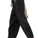 Puimentiua Women Linen Pants Lightweight Pants with Lace Side Summer Casual Beach Drawstring Elastic Waist Trousers (Black, L)
