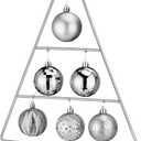 Cinnvoice Ornament Display Stand Metal Xmas Christmas Tabletop Ornament Christmas Tree Shaped Display Stand Holder Farmhouse Xmas Tree for Balls Decorations Hanging Gift(Silver,16 Inch)