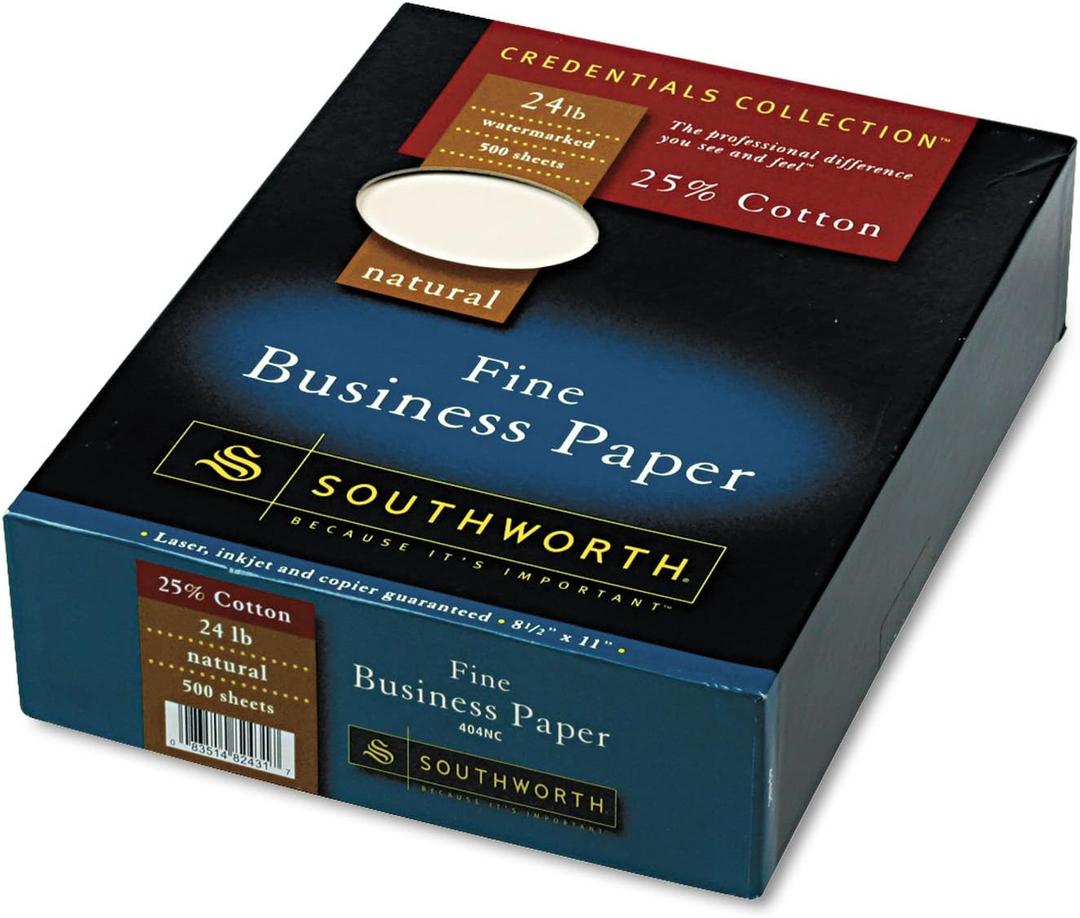 Southworth 404NC 25% Cotton Business Paper Natural 24 lbs. Wove 8-1/2 x 11 500/Box FSC