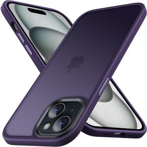 Anqrp Designed for iPhone 15 Translucent Matte Case with Aluminium Alloy Buttons, [Support Wireless Charging] Soft Silicone Slim Anti-Scratch Protective Phone Case Cover, Dark Purple