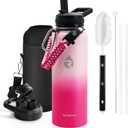 Insulated Water Bottle 40 oz, Triple Wall Vacuum Stainless Steel (Cold for 48 Hrs), Leak Proof & Non-BPA, Modern Water Flask Jug with Paracord Handle & Straw Spout Lids, Ombre Pink
