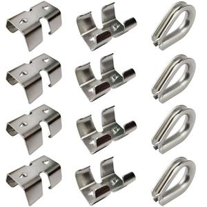 SHENGDING 8 Stainless Steel Heavy Duty Double Rope Clips Metal Rope Clips Fixed Rope Clips and 4 Rope Clips Thimble for Between 5/16" and 1/2" Twine Climbing Rope Nautical Fiber Rope, Etc. (Silver)