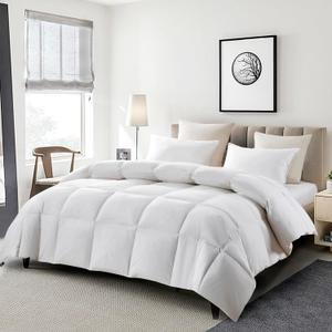 Serta Goose Feather Down Fiber Cotton Comforter King Size - 100% Cotton Duvet Insert - Hotel Luxury Hypoallergenic Bedding Comforter All Season Medium Warmth 106 x 90 Inch White (King)