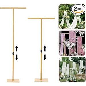 Vincidern 2pcs 8FT Backdrop Stand for Parties/Wedding, Adjustable Height - Heavy Duty Metal Background Stand Decor for Wedding, Birthday Party, Baby Shower, Photoshoot, Gold