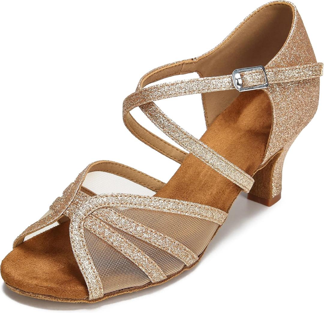 Women's Ballroom Dance Shoes Latin Salsa Dancing Shoes Cross Strap 2.5inch Heel 3inch Heel ZB04