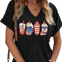 Womens 4th of July Funny Popsicle Graphic Tees American Flag Heart Patriotic V Neck T-Shirt Here for The Boom Short Sleeve, Medium, Black 