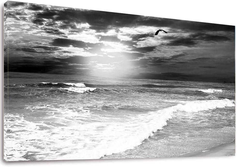 Large Black White Ocean Sea Waves Bathroom Poster Print Wall Art Canvas Print Framed Picture Painting Artwork for Office Hallway Home Decor-20" x 40"