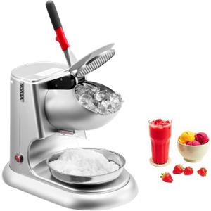 VEVOR Ice Crusher Machine, 220lbs Per Hour Electric 4 Blades Snow Cone Maker, Stainless Steel Shaved Ice Machine with Bowl and Cover, 300W 2000RPM Ice-Shaver for Home and Commercial Use, Silver