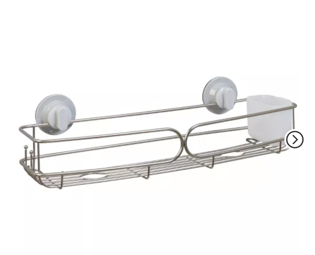 Long Shower Storage Basket with Adhesive or Suction Wall Mounting, Rustproof, Stainless Steel