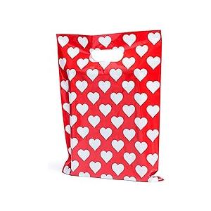 Red Merchandise Bags With White Hearts 100 Count 9"x12" Size 1.5Mil Thick Glossy Valentine Bags