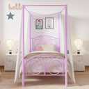 VECELO Twin Canopy Bed Frame, Vintage Scrollwork Headboard, Purple
Twin canopy bed frame, Scrollwork metal headboard, Sturdy steel slats, Underbed storage, No box spring needed, Easy assembly